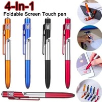 Stylo à bille pliable multifonction 4 en 1, stylet capacitif (lampe de poche + support) pour tablette, téléphone portable, support de téléphone portable