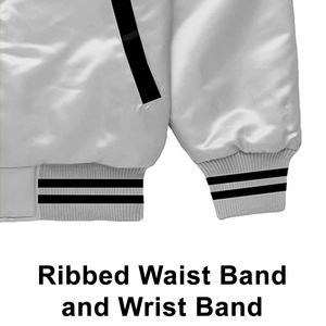 Veste bomber universitaire en satin blanc luxueux, de qualité supérieure, pour les athlètes professionnels - Product Image 4