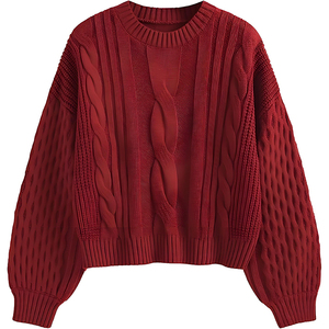 เสื้อไหมพรมลายเรขาคณิตแบบต่อสี โทนสีเข้ม ทรงโอเวอร์ไซส์ ผ้าวาฟเฟิล ทรงหลวม สไตล์ลำลอง สำหรับฤดูใบไม้ร่วงและฤดูหนาว - Product Image 3