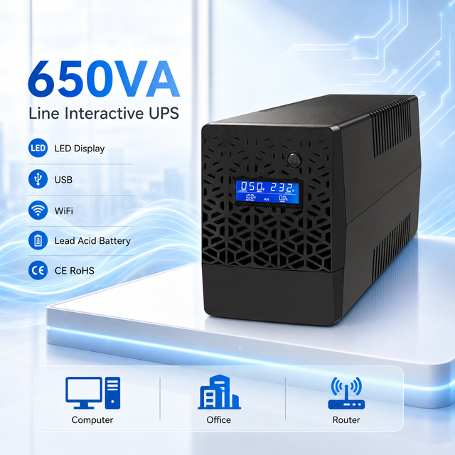 650VA 360W Offline UPS 230Vac 50Hz AVR Built in Battery Simulated Sine Wave for Computer Router POS CCTV and Home Office Backup
