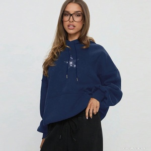 Drop Shoulder Rhinestone Hoodie Pullover con logotipo personalizado de lujo Bling Oversized Streetwear Hoodie OEM Supplier Factory - Product Image 5