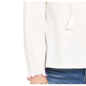 Style Co Women's Floral Embroidered-Shoulder <b>Top</b> Vintage Knitted Fabric Casual Long Length Size XL Natural Size Small for Spring - Product Image 3