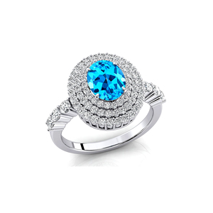 Anillos de compromiso de Topacio Azul suizo y halo de oro sólido, diamantes blancos reales, piedras preciosas naturales, joyería fina, proveedor mayorista indio - Product Image 3