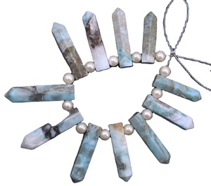 High Quality Natural Larimar Gemstone 11 Pieces 7x28-9x37 MM Pencil Shape Smooth <b>Blue</b> Single Point for Handmade Jewelry Making - Product Image 1