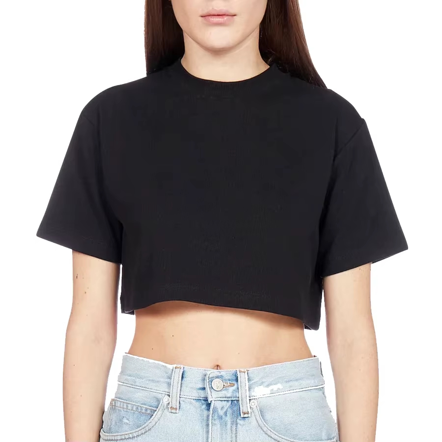 Women's High Stretch Fitness Yoga Top New Workout Tee Running Exercise Neck Slim Rib Crop Short Sleeve Wholesale Sport Fabric