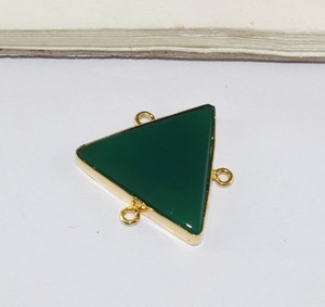 925 argent Sterling 12mm naturel vert Onyx Cabochon trillion lunette réglage Triple boucle lien breloque connecteurs faisant des bijoux - Product Image 4