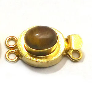 Broche de caja de piedras preciosas de ojo de tigre ovalado chapado en oro de 18 quilates, 1 hebra y 2 hebras, 23X11X10MM, para hacer joyas, para hacer joyas - Product Image 1