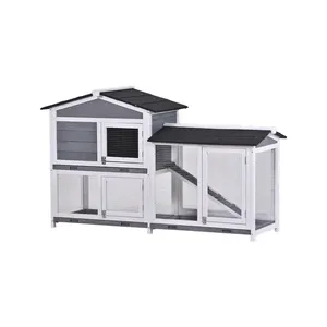 Wooden Small Animal Cage Wooden Rabbit Hutch Small Animal House Poultry Pet Cage Gray With Ramp