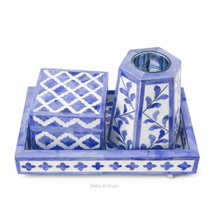 Handcrafted Eco-Friendly Aromatic Lavender Bone Inlay Indian Sandalwood Home Decor Set Stainless Steel Tray <b>Incense</b> Burner <b>Box</b> - Product Image 1