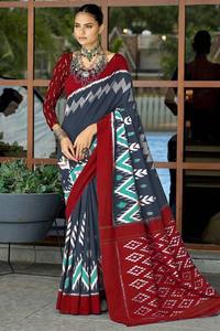 Sarees de Algodón Estampados de Diseño, Tela Ligera y Transpirable, Estampados Artísticos Modernos para Verano, Invierno, Uso Casual y de Fiesta, de Secado Rápido - Product Image 3