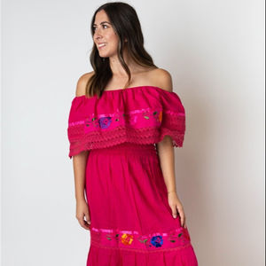 Precio más bajo mujeres sin tirantes elegante vestido de mujer tela de algodón fuera del hombro elegante bordado Sexy tobillo longitud Maxi vestido - Product Image 1