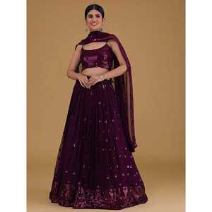 Vestidos de Fiesta Elegantes de Georgette Bordados en Morado, Lehenga Choli para Eventos - Product Image 6