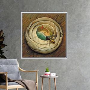 Art mural sur toile imprimée : décoration moderne abstraite rose et orange, encadrée de blanc. - Product Image 1