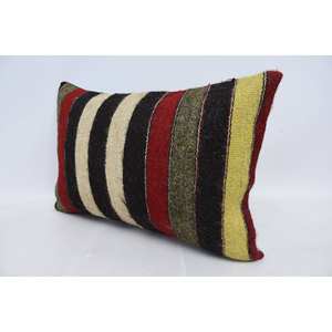 Multicolor Kilim Patchwork Wool Pillow 16x24 Inch Decorative Accent <b>Cushion</b> with Vintage <b>Fluffy</b> Leaves Pattern Woven Technique - Product Image 4