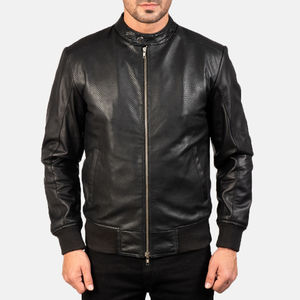Chaqueta Bomber Personalizable de Cuero Genuino de Oveja para Hombre, con Cuello Alto y Patrón Estampado, para Motocicleta, Chaqueta con Logotipo para Hombre - Product Image 1