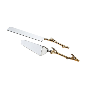Ensemble couteau et serveur pour gâteau de mariage à manche gaufré en acier inoxydable - Product Image 2