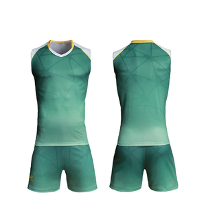 Custom Sublimated Men's Sleeveless <b>Volleyball</b> Uniform Green Geometric Print Moisture Wicking Fitted Sport <b>Set</b> Summer Apparel - Product Image 1