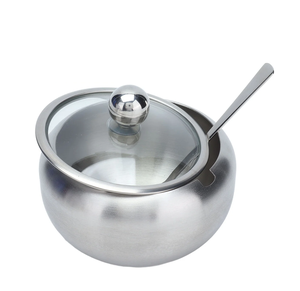 Bol à sucre et sel en acier inoxydable avec couvercle en acrylique imprimé noir et cuillère en acier Fournisseur de gros - Product Image 3