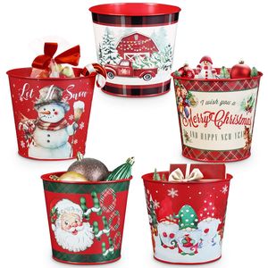 Cubo navideño de metal adecuado para arreglos florales navideños o para guardar regalos de temporada, dulces y detalles decorativos - Product Image 3