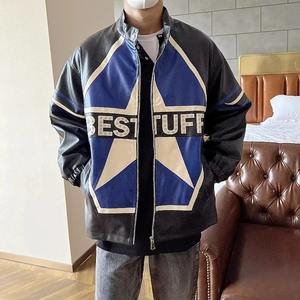 Primavera 2025 Racing Chaqueta de cuero real Hombres Hip Hop Trendy High Street Abrigos Cremallera Unisex Vintage Carta Impresión Bomber Outwear - Product Image 2