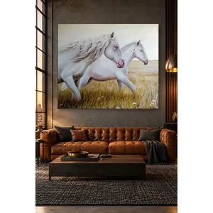 Fida Deux chevaux blancs marchant dans une prairie jaune, impression sur toile - Product Image 3