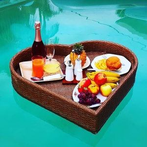 Fournisseur direct plateaux décoratifs pour Table basse plateau de service rond en rotin avec poignées prix usine Akina - Product Image 5