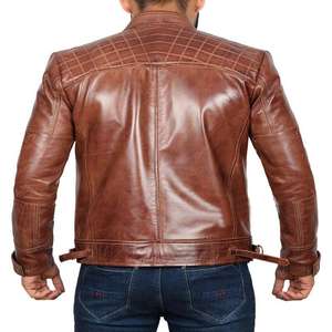 Veste de moto en cuir véritable pour homme, en peau de mouton, décontractée, respirante, de haute qualité, en toile, service OEM, logo avant - Product Image 3