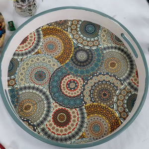 Handmade Premium Round Wooden Mandala <b>Tray</b> Decoupage Design Decorative Coffee Table Serving Platter Home Decor Kitchen Accessory - Product Image 1