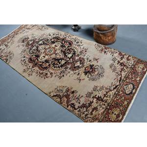 Alfombra turca Vintage clásica de 3,6x9,1 pies, patrón de retazos marrón Beige, lana de imitación de piel de conejo, pasillo Rectangular de látex para cabecera - Product Image 4
