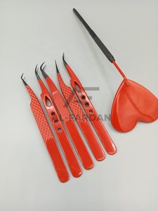 Pinzas Profesionales para Pestañas de Acero Inoxidable Sólido, Punta Negra, Color Rojo, Aislamiento Puntual, Mejor Agarre, Pinzas para Extensiones de Pestañas - Product Image 3