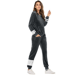 Vente en gros Survêtement en velours pour femmes Ensemble deux pièces Sweat à capuche et pantalon à la mode OEM Logo personnalisé - Product Image 3