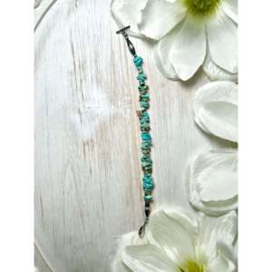Navajo Handmade Beaded <b>Bracelet</b> #8 Turquoise & Sterling <b>Silver</b> Ethnic Style Link <b>Bracelet</b> - Product Image 2