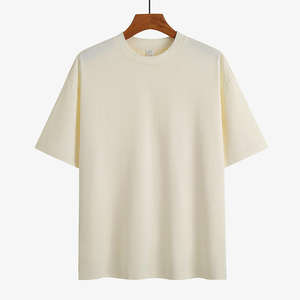 2026 logotipo personalizado en blanco Regular Fit Drop Shoulder Casual sólido liso teñido camiseta de alta calidad para hombres - Product Image 1
