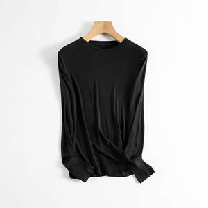 T-shirts élégants pour femmes en soie naturelle à manches longues col rond 100% coton style décontracté pour l'automne et l'hiver - Product Image 5