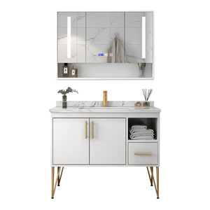 American Style Design Bathroom Vertical Cabinet with Solid Wood <b>Doors</b> Sintered Stone Basin Loading Vanity Set - Product Image 2