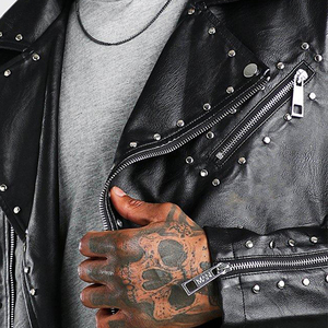 2025 vente en gros hommes noir Rock Punk clouté Biker veste en cuir superbe Tribal gothique Rivet Biker veste en cuir avec frange - Product Image 6