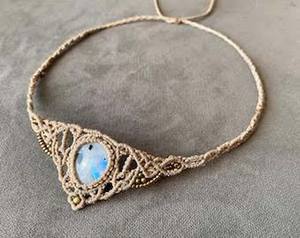 Nouveauté : Pendentif en pierre de labradorite vintage fait main en macramé, forme circulaire, taille 15 à 25 mm, chaînes de bijoux - Product Image 2
