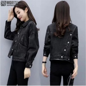 Veste en jean à capuche pour femme, manches longues, coupe fine, lisse votre silhouette, haut d'étudiant-M, velours bleu foncé - Product Image 4