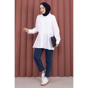 Camisa Blanca Abotonada para Mujer, Marca Alin, Cintura Ajustable, Estilo Casual y Formal, Tejidos de Popelina, Satén y Punto, para Otoño y Primavera, Talla XL - Product Image 1