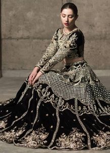 BRIDAL HEAVY ZARI--EMBROIDERY WORK on BLACK <b>BLOUSE</b> & LEHENGA DRESS Embellished WITH CRYSTAL GLASS BEADS,STONE,DABKA Work @ 2023 - Product Image 2