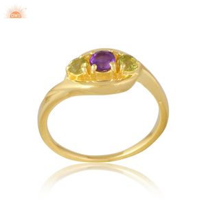Natuarl Amethyst and Peridot Gemstone Designer Ring Jewelry Manufacturer - Product Image 2