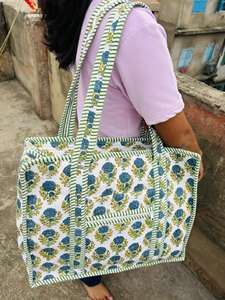 Bolsa de Mano Grande de Algodón Acolchado con Cierre, Bolsa de Viaje para Mujer, Bolsas de Compras Hechas a Mano, Bolsas de Fin de Semana, Bolsas de Playa - Product Image 2