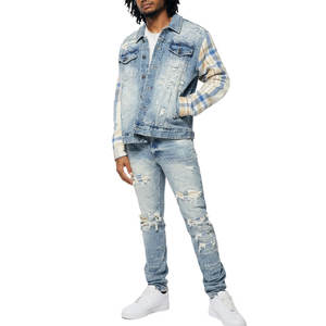 Vente directe d'usine du Pakistan, ensemble de vêtements d'extérieur pour hommes de style hip-hop d'hiver, nouvelle arrivée 2024, ensemble veste et pantalon en jean de couleur unie - Product Image 1