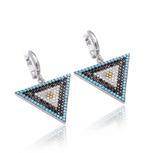 Pendientes de Forma Triangular, Pendientes Geométricos con Piedras Mixtas, Joyería Turca Hecha a Mano al por Mayor, Plata de Ley 925 - Product Image 2