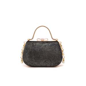 Golden Fancy Floral Suede Clutch P15044 Fiesta de noche y monedero de boda con decoración de perlas - Product Image 1