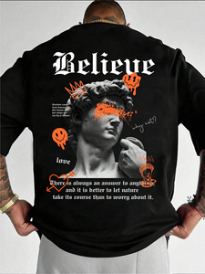Luxury Quality 100% Cotton T-Shirt Men's O-neck Drop Shoulder Streetwear Oversize T shirt Blank Custom for Men <b>Tshirt</b> - Product Image 2