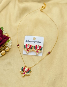 Conjunto de collar y pendientes indios de moda de calidad superior de flor de loto elegante joyería tradicional de moda para mujeres y niñas - Product Image 3