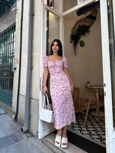 Robe d'été midi élégante à fleurs avec bretelles à nouer Tissu doux et léger pour un usage quotidien ou à la plage - Product Image 6