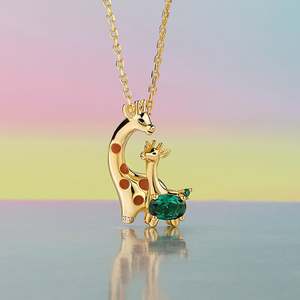 Jeulia Sweet Scene Mom and Baby <b>Giraffe</b> Sterling Silver Pendant <b>Necklace</b> - Product Image 4