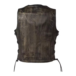 Chaleco de cuero profesional para motocicleta de calidad superior para hombre, chaleco de motorista de vaca de cuero negro perforado, transpirable OEM de alta calidad - Product Image 3